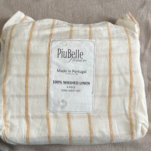 PiuBelle Premiere light Cream and light orange Washed Linen King 4pcs Sheet Set